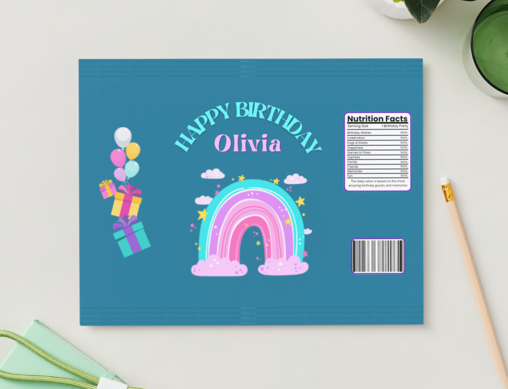 customizable turquoise Chip bag label birthday