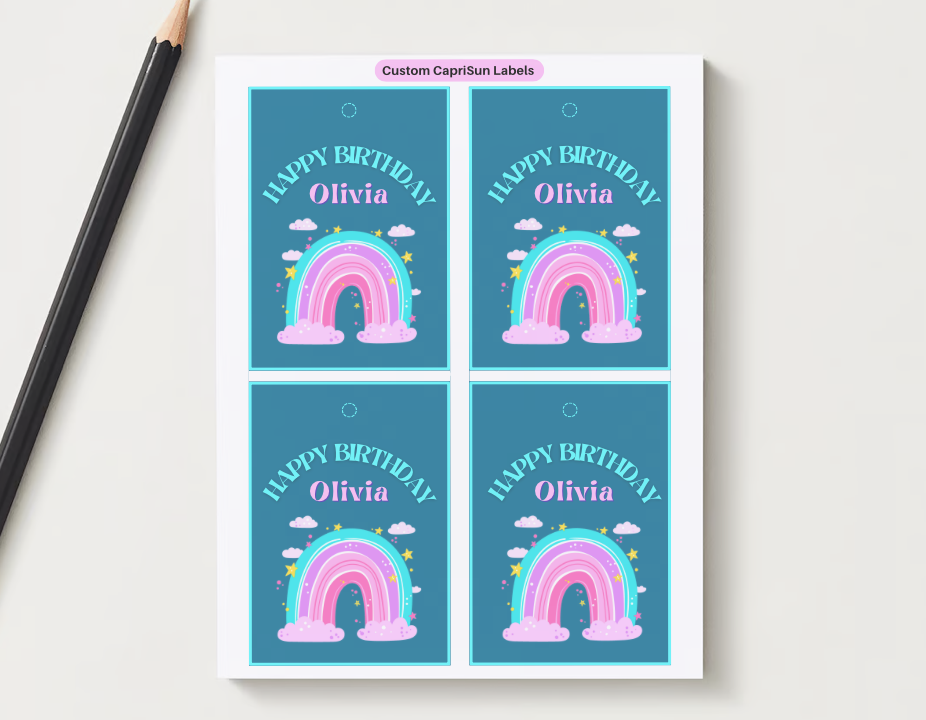 Turquoise CapriSun Label with rainbow