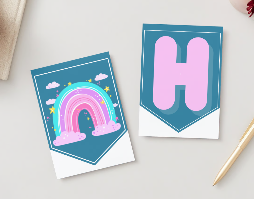 Birthday banner Printable with rainbow