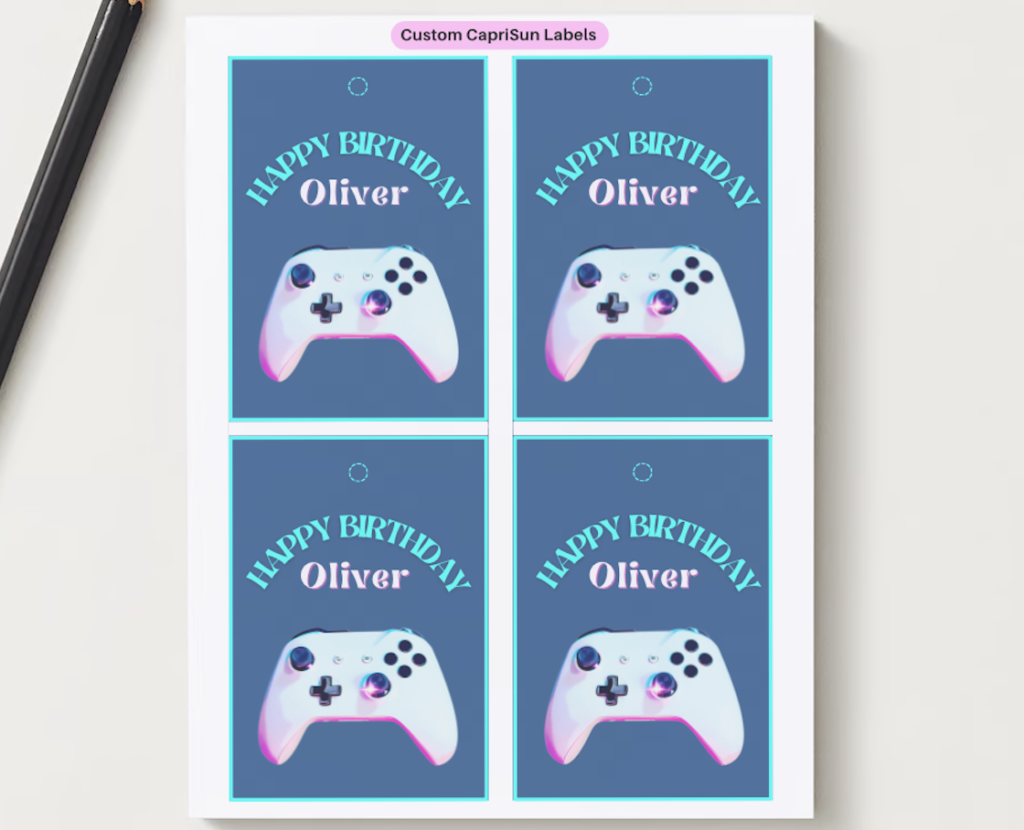 Birthday Capri Sun Labels for a Gamer